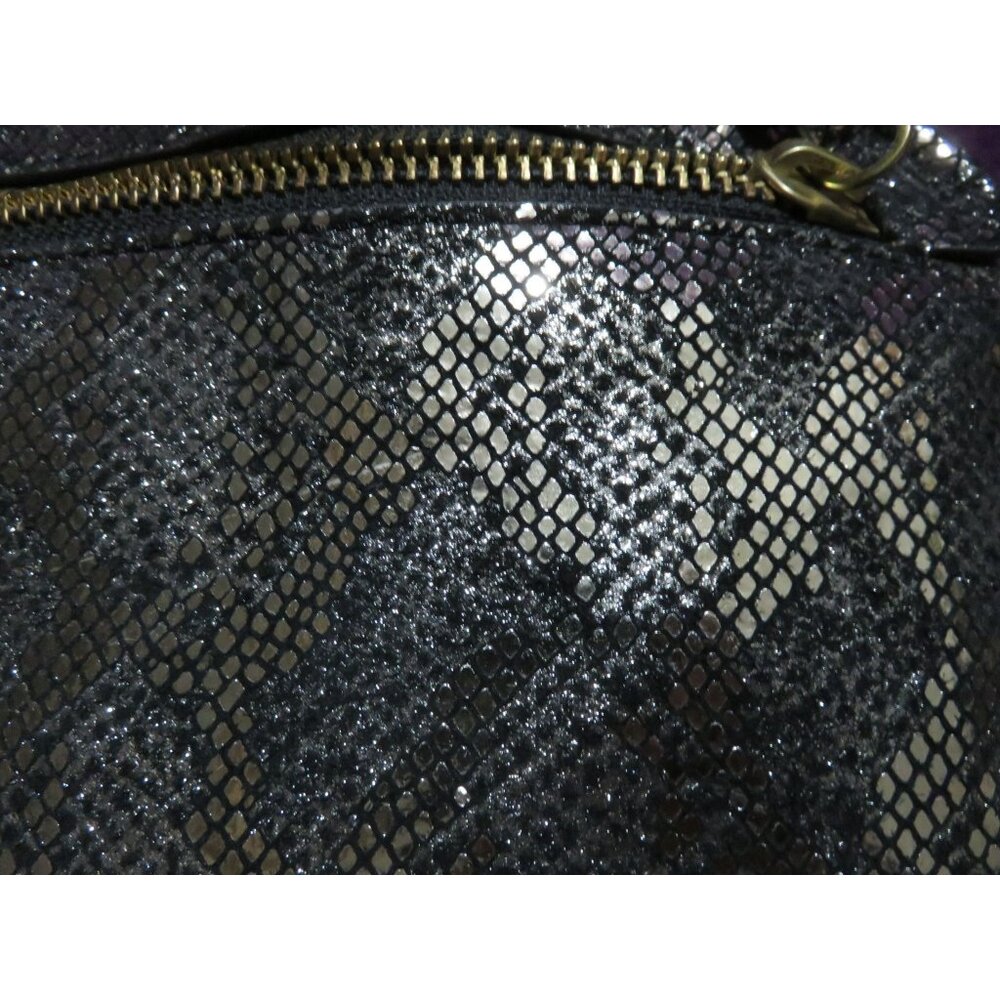 FOSSIL Megan Silver & Black Metallic Python Embossed Leather Backpack & Key - Picture 14 of 15